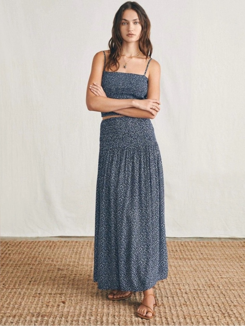 Faherty Alisee Smocked Floral Ditsy Maxi Skirt, sz M